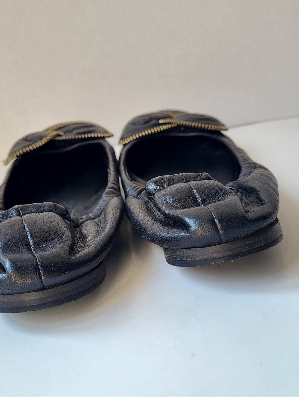 See By Chloe Black Leather Ballet Flats with Gold Zip-Trim Knot - Picture 7 of 14